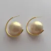 Stud Earrings Retro Exaggerated Metal Big Pearl C-Shape Design Women Personality Fashion Jewelry Sister Gift 2023