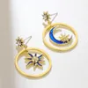 Stud Wholesale Gold Color Vintage Sun Star Moon Asymmetric Earrings for Women Dangle Earring Hollow Brincos Female Jewelry 230928