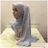 Accessoires de cheveux Femmes musulmanes Longue écharpe Strass Coton Hijab Head Er Wrap Chapeau de prière arabe Châles Foulards Étole Foulard Turban Dh8Ri