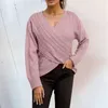 Kvinnors tröjor Autumn Fashion Cross Jacquard Slim Pullover Jumper Casual Loose Solid Color V Neck mångsidig pendlare Stickad tröja