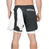 Running Shorts Men 2 In 1 Double-deck Loose Placing Towels Gym Sport Fitness Jogging Workout Sports Short Pant