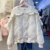 Mulheres Trench Coats Coreano Branco Doce Parkas Outono Inverno Mulher Quente Casacos de Algodão Moda Malha Ruffled Collar Senhoras Cordão