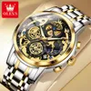 Armbandsur Olevs Mens Watches Top Brand Luxury Original Waterproof Quartz Watch for Man Gold Skeleton Style 24 Hour Day Night 230927