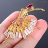 Brooches Zlxgirl Yellow Cubic Zircon Dance Girls Shape Wedding Bridal Brooch Accessory Metal Copper Jewelry