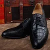 ارتداء أحذية Ourui حقيقية التماسيح الجلدية الأعمال الرسمية الرجال الأسود