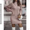 Basic Casual Dresses Vintage Winter Knitted Dress Ladies Chic Turtleneck Lantern Long Sleeve Mini Sweater Dresses for Women New Arrival 2023 Clothes J230928