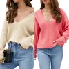 Suéteres para mujer Suéter para mujer Suéter con manga de murciélago Camisa camisola Top con cuello en V Básico Otoño Ajuste holgado Color sólido Estilo casual Traje diario