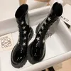 Boots Ankle Boots Women Patent Leather Velvet Inside Star Rhinestone Designer Shoes for Women Zipper Thick Soled Mid-Tube Modern Boots x0928