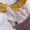 Fedi nuziali Anello aperto con farfalla in cristallo rosa rosa della Corea del Sud Anello aperto con farfalla piena di diamanti di fascia alta Squisito regalo per fidanzata in argento sterling 925