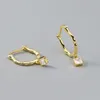 Hoop Earrings 925 Sterling Silver Mini Wave Square Zircon For Women Girl Simple Gold Color Piercing