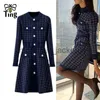 Grundläggande avslappnade klänningar Tingfly Women Winter Autumn Sticke Dress Houndstooth Button Decory Lady A Line Dress Knitwear Casual Mini Short Vestidos J230928