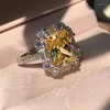 Cluster Rings 18K Gold Ring Yellow Main Stone Mosang Diamond D Color VVS1 Women's Wedding/Engagement/Anniversary/Party/Valentine's Gift