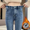 Women Winter Thermal Jeans Snow Warm Plush Stretch Denim Skinny Vintage Jeans Lady Pencil Pants Students Free Shipping Trousers