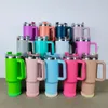 Pink Cups 40oz قهر القدح مع مقبض Tumblers أغطية القش القهوة المصنوعة من الفولاذ المقاوم للصدأ كأس جاهزة لشحن فراغ زجاجات سحلية زرقاء زرقاء أوركيد 0426