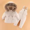 Down Coat Winter totalt för barn Kläder Set 30 grader Down Jacket Jumpsuit Baby Boy Parka riktig pälsflicka Toddler Tjocka varma snöar 230927