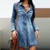Casual Dresses Turn Down Collar Women Long Sleeve Jean Dress With Pocket Button Lady Fashion Chic Club Party Vacation Short