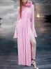 Casual Dresses Elegant Rose Flower Long Party Dress Women Vintage Draped Sleeve Pleated Maxi 2023 Runway Designer Fall Outfits