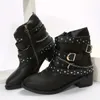 Boot's Studded Chain Decor Ankle Boots Rock Style Chunky Low Heeled Booties Side Zipper Short Boots 230928