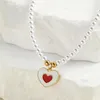 Hanger Kettingen Rood Hart Witte Schijf Imitatie Parel Ketting Voor Vrouwen Kraag Roestvrij Stalen Sluiting Prachtige Mode Accessorie