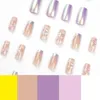 False Nails French Fashion Full Cover Aurora Pink White Flowers Fake Nials Long Square Detachable Nail Tips DIY