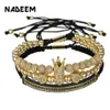 3Pcs Set Couple CZ Crown Bracelet Sets For Men Gold Pave Cubic Micro Charm Women Braided Bracelet Sets Pulseira Bileklik300B