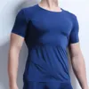 Camiseta masculina de seda gelo manga curta o-pescoço estiramento de secagem rápida respirável lazer camisa topos