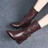 Boots Winter Autumn Leather Leather Women Women's Boots Fashion Mid-Tube Boots Leather Platform Platform Boots British Style Riding Boots X0928