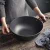 Panelas artesanais panela de ferro fundido doméstico antiaderente fritar não revestido engrossar wok guisado fogão a gás fogão de indução universal