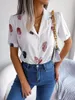 Women's Polos 2023 Summer European And American Temperament Suit Collar Feather Loose Short Sleeve Shirt Cross-border Clothing