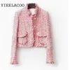 Women's Wool Blends Pink Tweed Jacket Spring / Autumn / Winter Women's Jacket Coat Classic Ladies Wild Ladies Bright Wire floDed Tweed Jacket 230927