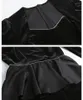 カジュアルドレスフレンチブラックベルベットオフィスレディースペンシルドレスビンテージ秋の女性ダイヤモンドスクエアカラーフリルボディコンミディ