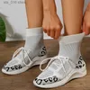 Leopard Women Sock Sneakers Dress 2024 Autumn Knit High Top Lace Up Flats Woman Super Size 43 Icke-halk Handring Casual Shoes T230928 850