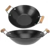 Pans Flavor Pot Grilling Non-stick Iron Induction Stir Cast Fry Wok Griddle Cooker Pan Pre Pcs Handle Seasoned Double 2