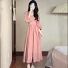 Casual Dresses 2023 French Style Pink Elegant Women's Long Dress Spring Autumn Temper High midje Beach Walking Fairy