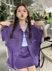 فساتين العمل 2023 American Retro Denim Short Sleeve Coat Half Skirt Set Women's Hong Kong Style Purple A-LINE Y2K GOTH