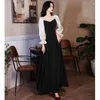 Abiti casual Primavera Sexy Colletto quadrato Manica a lanterna Cerniera posteriore Fiocco Abito da sera a trapezio Abiti da ballo in tulle da sposa damigella d'onore