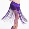 Scen Wear Sequin Belly Kjol Long Fringe Dance Hip Scarf For Women Glitter Elastic Tassel Party Performance Costumes