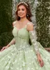 Sage Green Princess Quinceanera Dresses Luxury Butterfly Floral Sparkly Corset Prom Vestidos de 15 anos quinceaneras