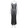 Casual Dresses Solid Color Sexy See Through Clothing Mesh Halter Long Dress For Women 2023 Summer Beach Wear Evening Party A2590