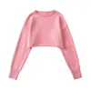 Women's Sweaters 23 Autumn And Winter Short Sweater Blouse Girl Rolled Edge Round Neck Loose Knit Pullover Crop Top