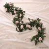 Juldekorationer Silk Artificial Rose Vine Hanging Flowers for Wall Christmas Rattan Plants lämnar Garland Romantisk bröllopshemdekoration