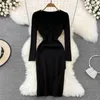 Casual Dresses Autumn And Winter Sexy V-neck Knotted Knit Slim Mid-length Hip Dress