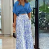 Women's Two Piece Pants Wefads Womens Two Piece Sets Sexy Mid Sleeve Shirt Elgant Floral Print Wide Leg Pant High Streetwear 230927