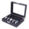 10 grilles en fibre de carbone motif boîte de montre support de montre organisateur étui de rangement bijoux affichage rectangle couleur noire vitrine cadeaux T2092