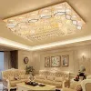 Luxo hotel sala de estar villa retângulo 3 brilho ouro k9 cristal luz teto lustre banda led lâmpada controle remoto ll