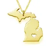 Trendy Michigan Map Necklace Stainless Steel Heart Pendant Women Fashion Jewellery Gift 12pcs lot Necklaces178B