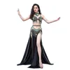 Sahne Wear 2023 Belly Dance Costume Performans Elbisesi saten püsküllü uzun rekabet ekibi