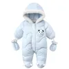 Macacões estilo coreano bebê menino inverno macacão dos desenhos animados urso mais veludo infantil menino casaco criança menina snowsuit bebê inverno romper outfit 230927