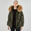 Parkas de plumón para mujer, abrigo de invierno con capucha de piel de mapache real grande, chaqueta de plumón de pato 90%, Parkas impermeables con plumas cortas para mujer 230927