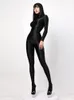 Mäns byxa långärmad elastisk jumpsuit tätt glansig baksida med dragkedja bodysuit silkeslen satin strumpbyxor sexiga eleganta enstycken bodycon 230927